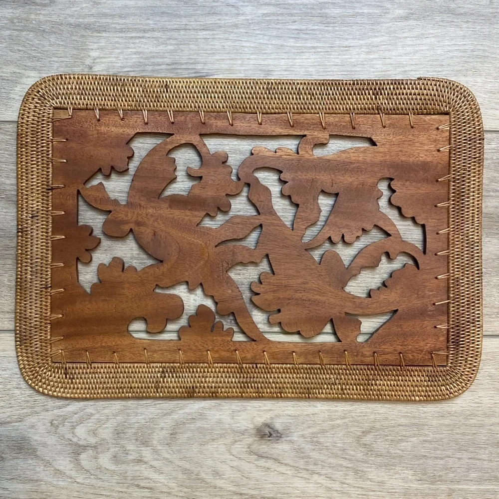 Vintage Carved‎ Wood Charger Trivet